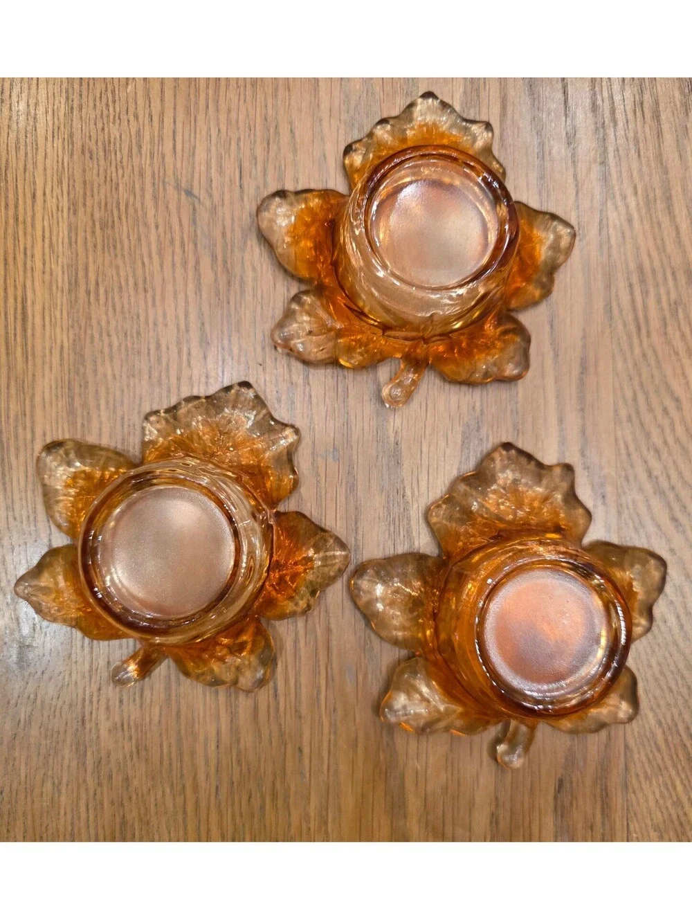 Vintage Amber Glass Leaf Candle Holders Set of 3 Fall decor